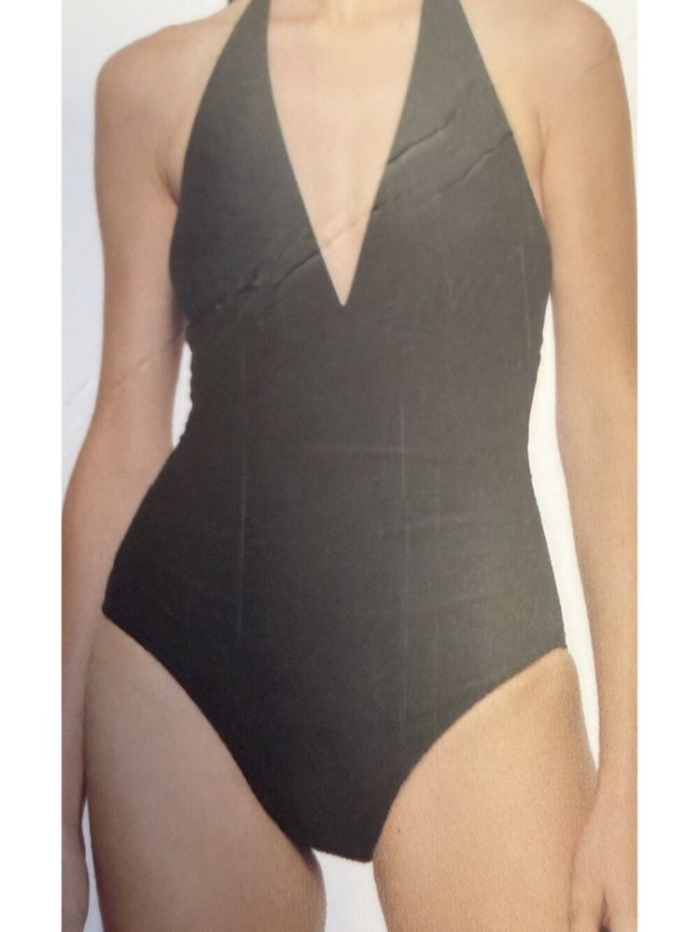 DKNY XL Womens Black Ruched Halter One Piece Swimsuit Tummy Control Size X Large
